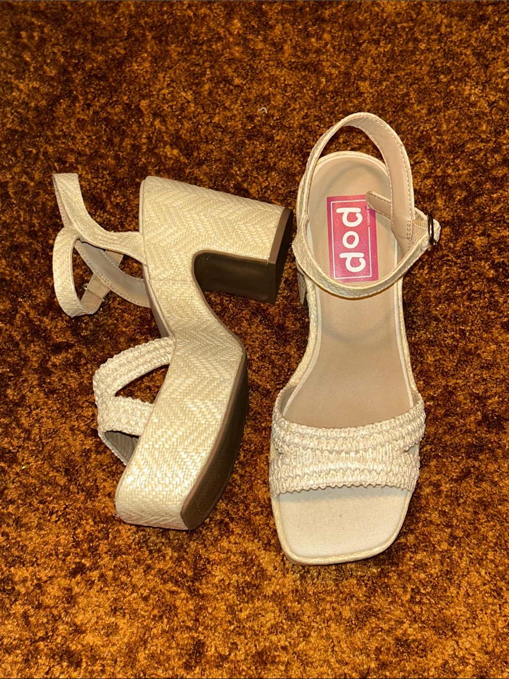 pop Cream Woven Platform Sandals with Chunky Heel